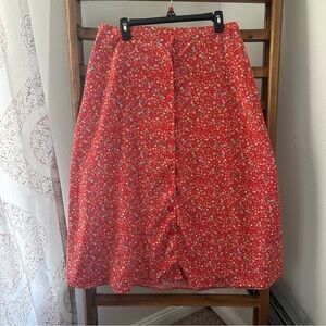 Christopher & Banks Red Floral Button-Front A-Line Skirt